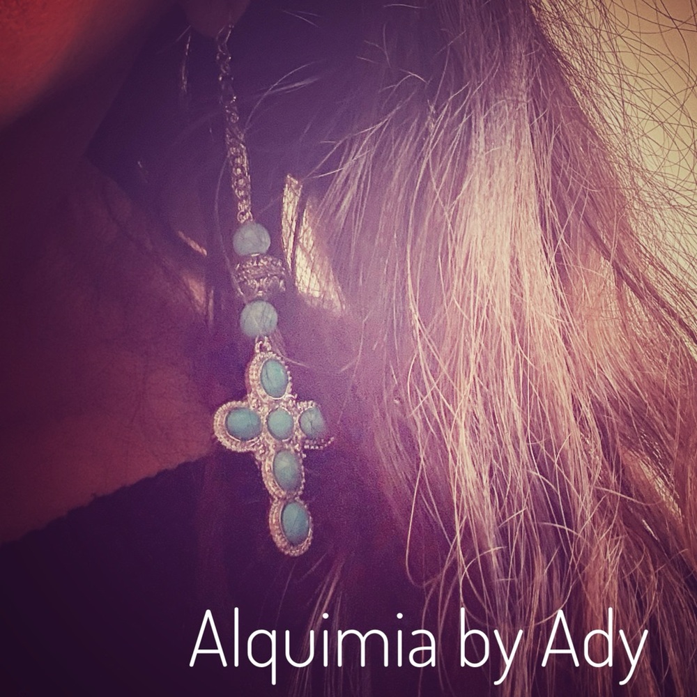 🌵✨ Desert Mystic Turquoise Cross Duster Earrings — Western Oddity Shoulder‑Dust - Picture 2 of 8